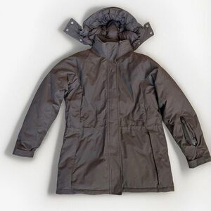 Eddie Bauer Womens M Goose Down Puffer Jacket Brown Ski Hooded 700 Fill Power